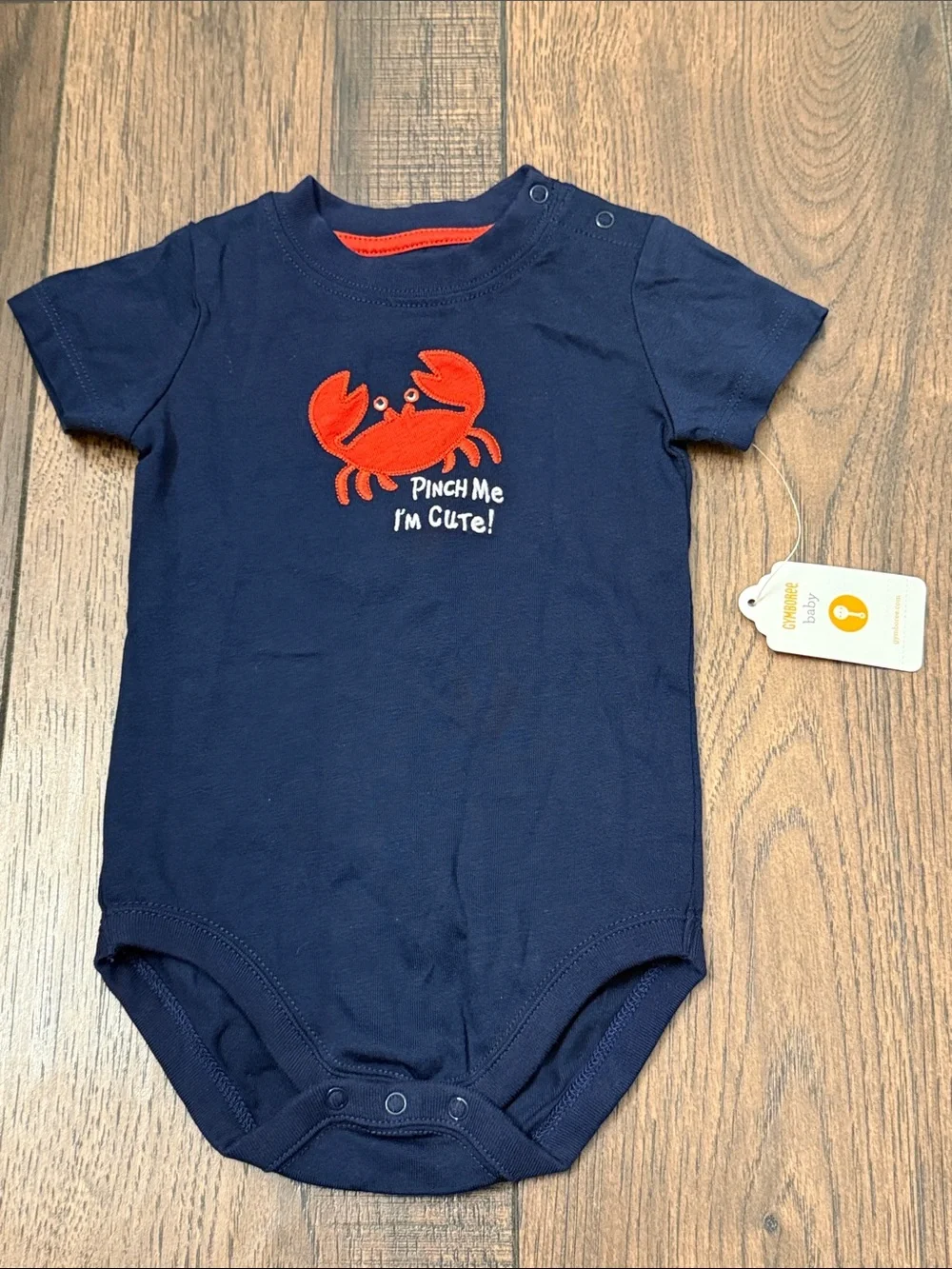 Gymboree Baby One-Piece Bodysuit with Red Crab Appliqué Navy new size 6-12months